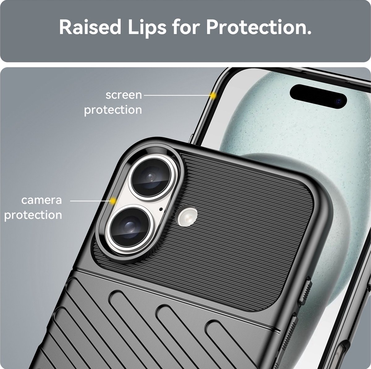 Mobigear Hoesje geschikt voor Apple iPhone 16 Telefoonhoesje Flexibel TPU | Mobigear Groove Backcover | iPhone 16 Case | Back Cover - Zwart