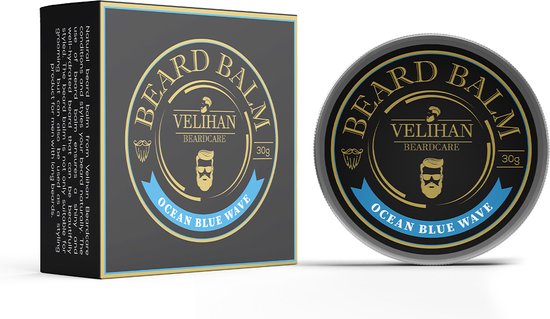 Velihan Beardcare - Baardbalsem Ocean Blue Wave 30g - Baard wax - Baard styling crème - Baardverzorging - Baard balsem - Baard balsem korte en lange Baard - Baardverzorging mannen