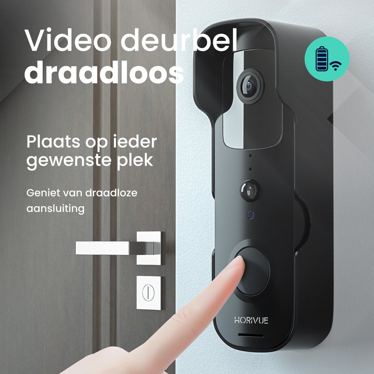 Afbeelding 3 van HoriVue Slimme Video Deurbel met Camera en Wifi – Inclusief 32GB SD kaart – 1080P – Twee weg audio – T-ring Geluid - Zonder Abonnement – Waterdicht - Draadloos – Incl Batterijen & Binnenbel