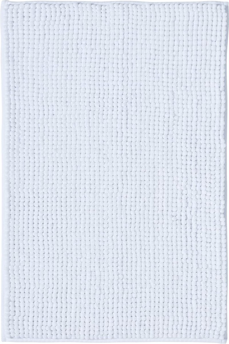 Badmat Anti-Slip av soft Chenille | Super absorberend en machinewasbaar | Te combineren als badmat set | Voor de badkamer, douche, bad of als WC mat | Wit - 50x80 cm