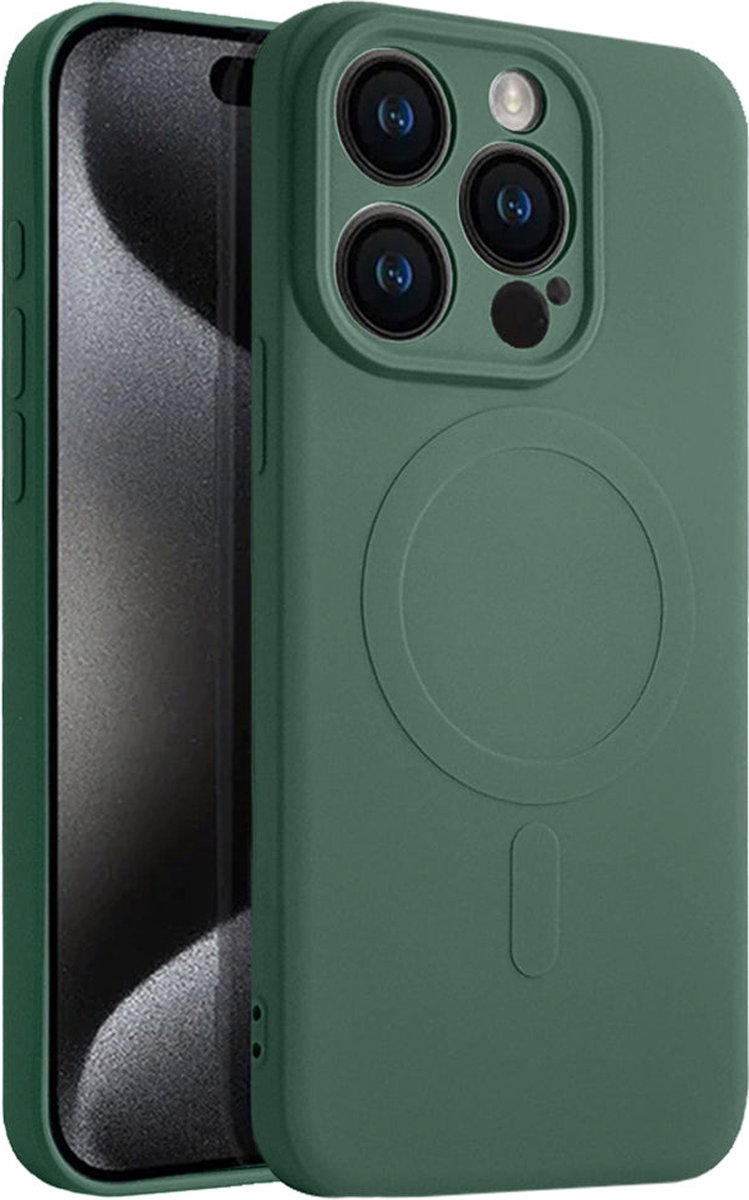 Casify Siliconen Hoesje geschikt voor MagSafe iPhone 15 Pro Hoesje - Legergroen