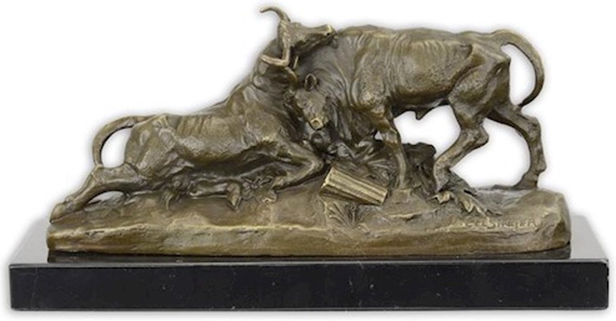 Bronzen beeld - vechtende stieren - sculptuur - 12 cm hoog