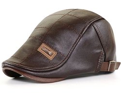 Vivva - Flat Cap - Flatcap - Pet Heren - PU Leren Pet - Heren Pet - Platte Pet - Herenpet - Bruin - BERETON
