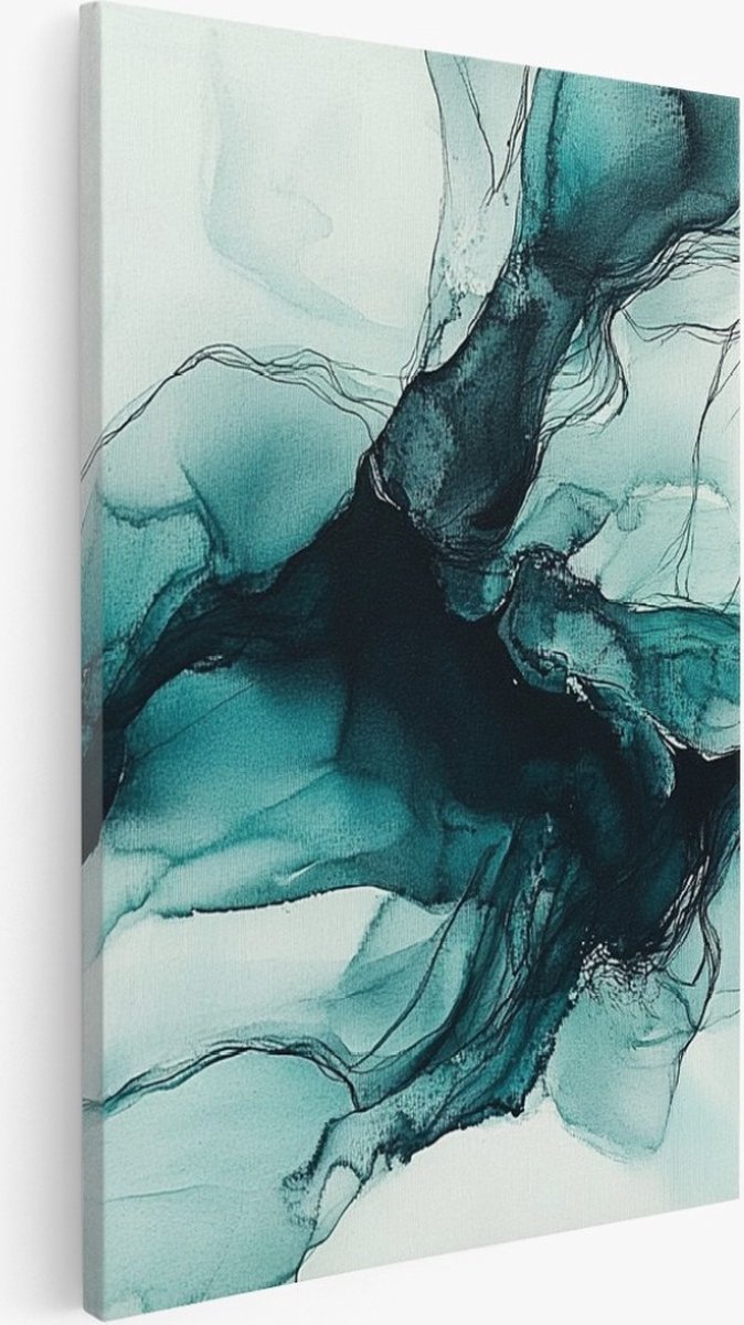 Saammp Canvas Schilderij - zeegroen - marmer - Zwart - Abstracte wanddecoratie- 20x30 - Foto op canvas - Wanddecoratie - Muurdecoratie Woonkamer - Kantoor Decoratie Multicolor