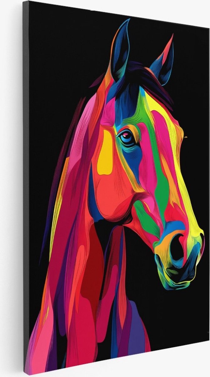 Saammp Canvas Schilderij - Kleurrijk Paard - Dieren - Abstract - 20x30 - Foto op canvas - Wanddecoratie - Muurdecoratie Woonkamer - Slaapkamer decoratie - Canvas Print Multicolor