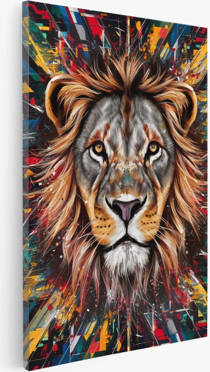 Saammp Canvas Schilderij - Leeuw - kunst - Abstract - Dieren - 100x150 - Foto op canvas - Wanddecoratie - Muurdecoratie Woonkamer - Slaapkamer decoratie - Canvas Print Multicolor