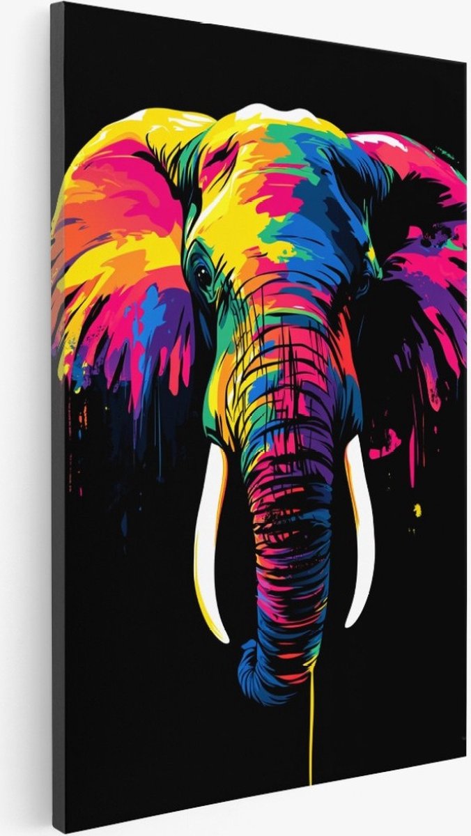 Saammp Canvas Schilderij - Kleurrijke Olifant - Dieren - Abstract - 100x150 - Foto op canvas - Wanddecoratie - Muurdecoratie Woonkamer - Slaapkamer decoratie - Canvas Print Multicolor