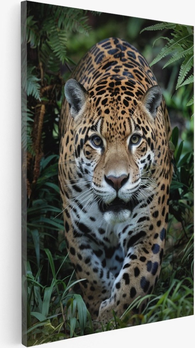 Saammp Canvas Schilderij - Luipaard tussen de planten - Natuur - Dieren - 100x150 - Foto op canvas - Wanddecoratie - Muurdecoratie Woonkamer - Slaapkamer decoratie - Canvas Print Multicolor