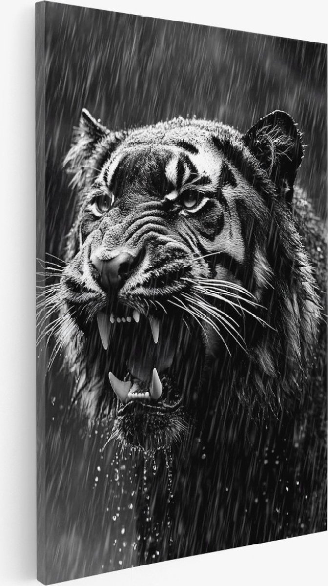 Saammp Canvas Schilderij - Tijger in de regen - Abstract - Dieren - Natuur - 40x50 - Foto op canvas - Wanddecoratie - Muurdecoratie Woonkamer - Slaapkamer decoratie - Canvas Print Multicolor