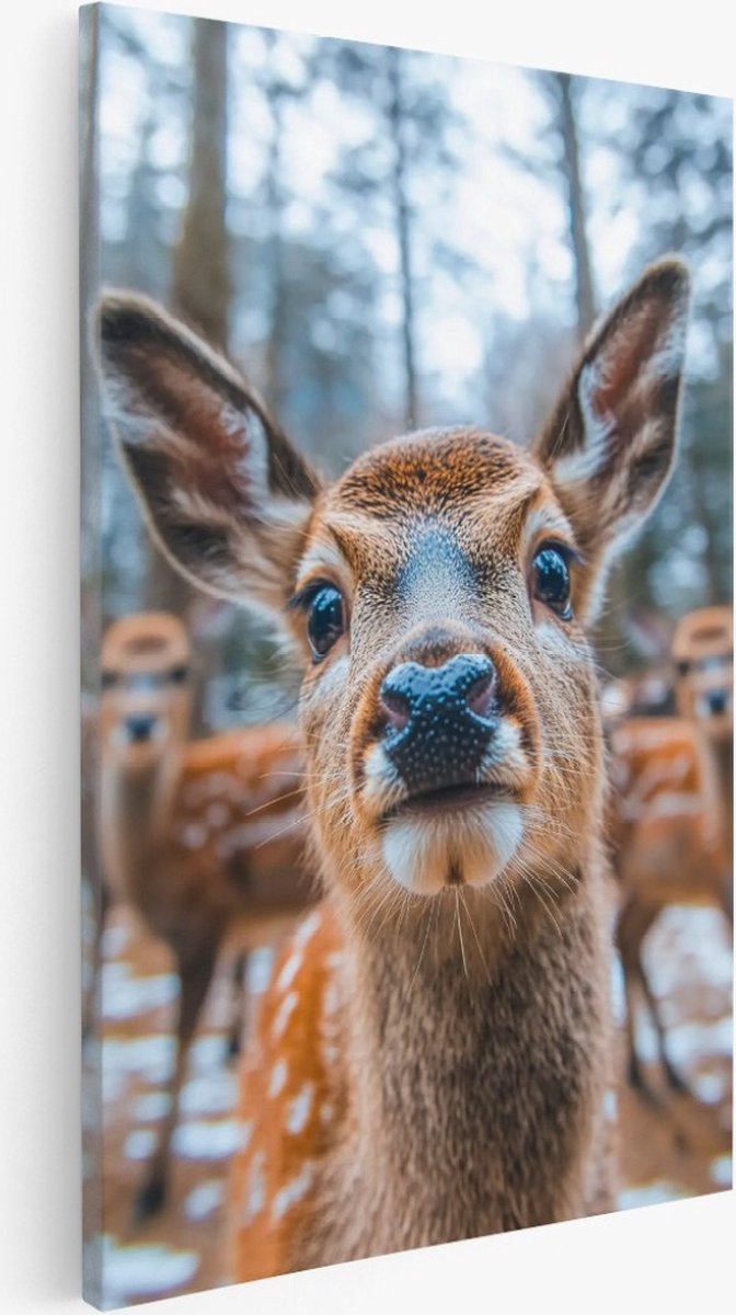 Saammp Canvas Schilderij - Jong hert - Dieren - Natuur - 30x45 - Foto op canvas - Wanddecoratie - Muurdecoratie Woonkamer - Slaapkamer decoratie - Canvas Print Multicolor
