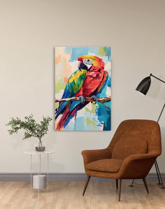 Saammp - Peinture sur toile - Perroquet abstrait sur branche - Nature - Animaux - 80x120 - Photo sur toile - Décoration murale - Décoration murale Décoration murale salon - Décoration chambre - Impression sur toile