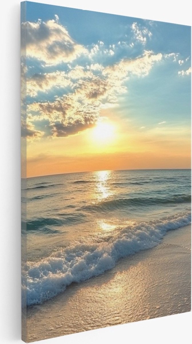 Saammp Canvas Schilderij - Strand - Zee - Zonsondergang - 75x100 - Foto op canvas - Wanddecoratie - muurdecoratie Woonkamer - Slaapkamer decoratie - Canvas Print Multicolor
