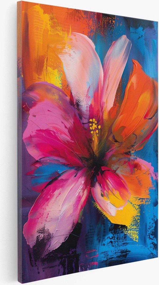 Saammp Canvas Schilderij - Kleurrijke bloem - Abstract - 75x100 - Foto op canvas - Wanddecoratie - Muurdecoratie Woonkamer - Kantoor Decoratie Multicolor