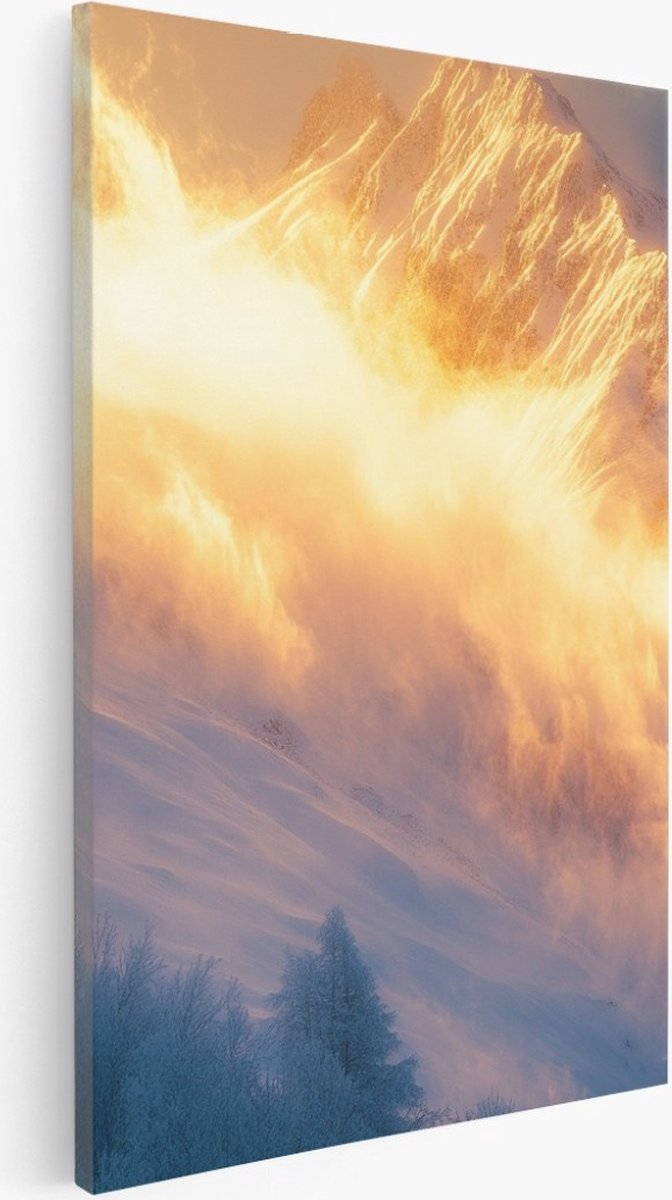Saammp Canvas Schilderij - Wolken in de bergen - Natuur - Landschap - 80x120 - Foto op canvas - Wanddecoratie - Muurdecoratie Woonkamer - Slaapkamer decoratie - Canvas Print Multicolor