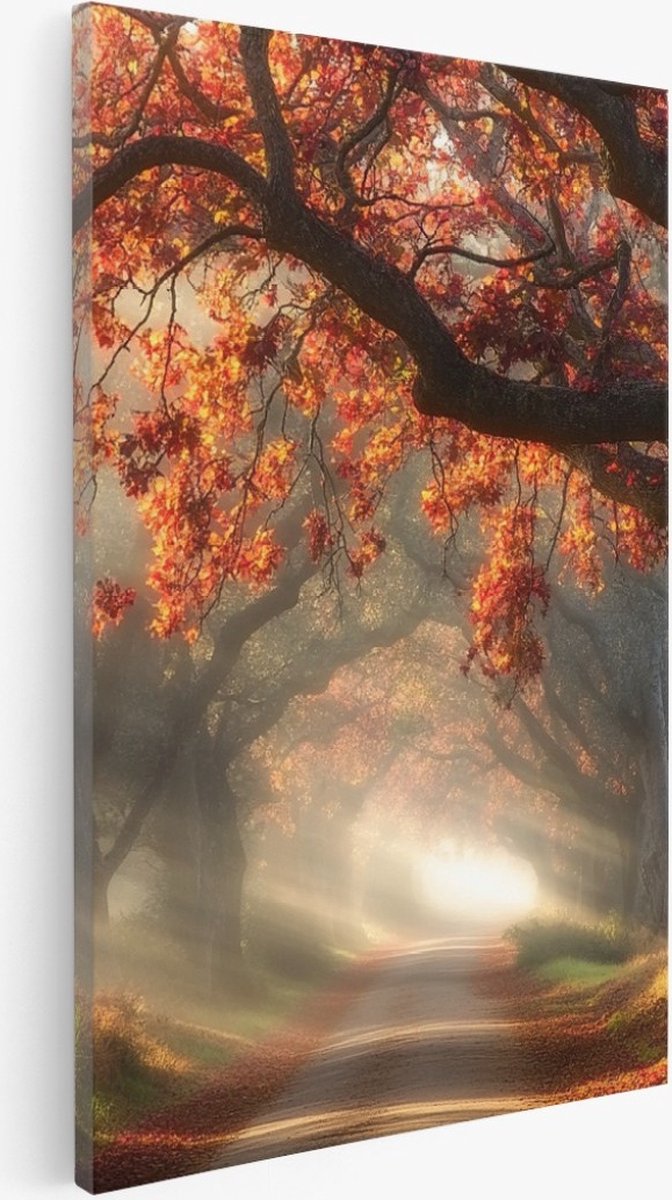 Saammp Canvas Schilderij - Natuur - Bomen met rode bladeren - Herfst - landschappen - 30x45 - Foto op canvas - Wanddecoratie - Muurdecoratie Woonkamer - Slaapkamer decoratie - Canvas Print Multicolor