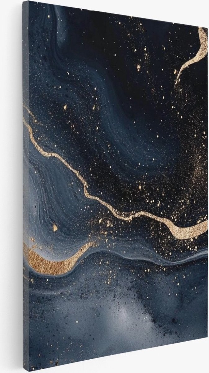 Saammp Canvas Schilderij - Marmer met goud - Abstract - 100x150 - Foto op canvas - Wanddecoratie - Muurdecoratie Woonkamer - Slaapkamer decoratie - Canvas Print Multicolor