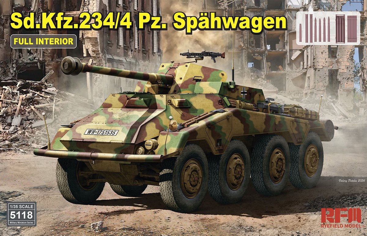 Rye Field Model Modelbouwpakket Militaire voertuigen - 5118 Sd.Kfz. 234/4 Pz. Spähwagen met Volledig Interieur - Militair Voertuig Plastic - 1:35 - Modelbouw