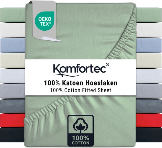 Hoeslaken Komfortec Jersey Stretch 180x200 cm - Épaisseur du matelas 30 cm - Élastique tout autour - 100% Katoen - Vert