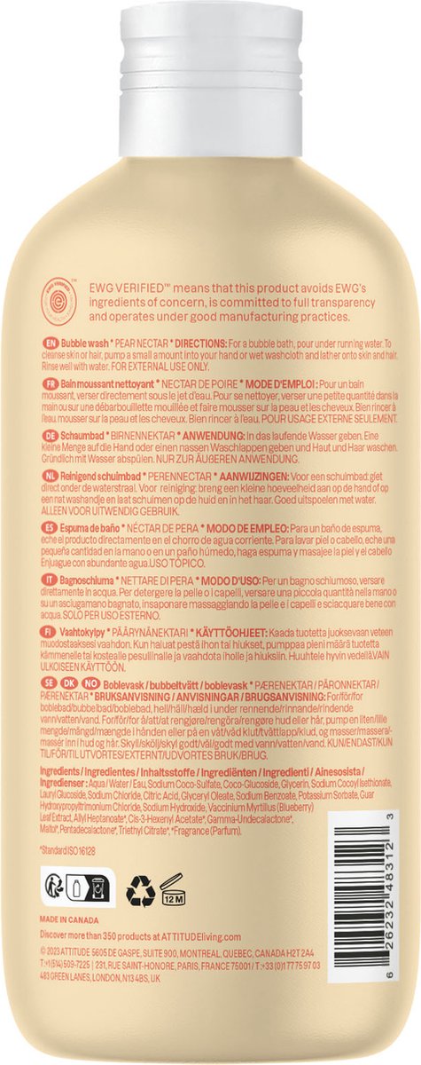 Attitude - Baby Leaves Bubbel Zeep Peer Nectar - 473ml van Merkloos — afbeelding 5