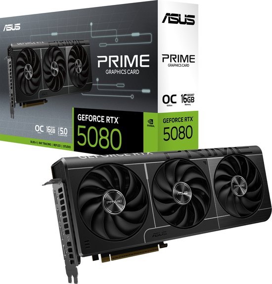 ASUS PRIME NVIDIA GeForce RTX 5080 O16G - Videokaart - 16GB - GDDR7 - PCIe 5.0 - 1x HDMI 2.1b - 3x DisplayPort 2.1a