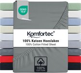 Komfortec Jersey Stretch Hoeslaken 180x200 cm - 30cm Matrasdikte- Rondom Elastiek - 100% Katoen - Grijs
