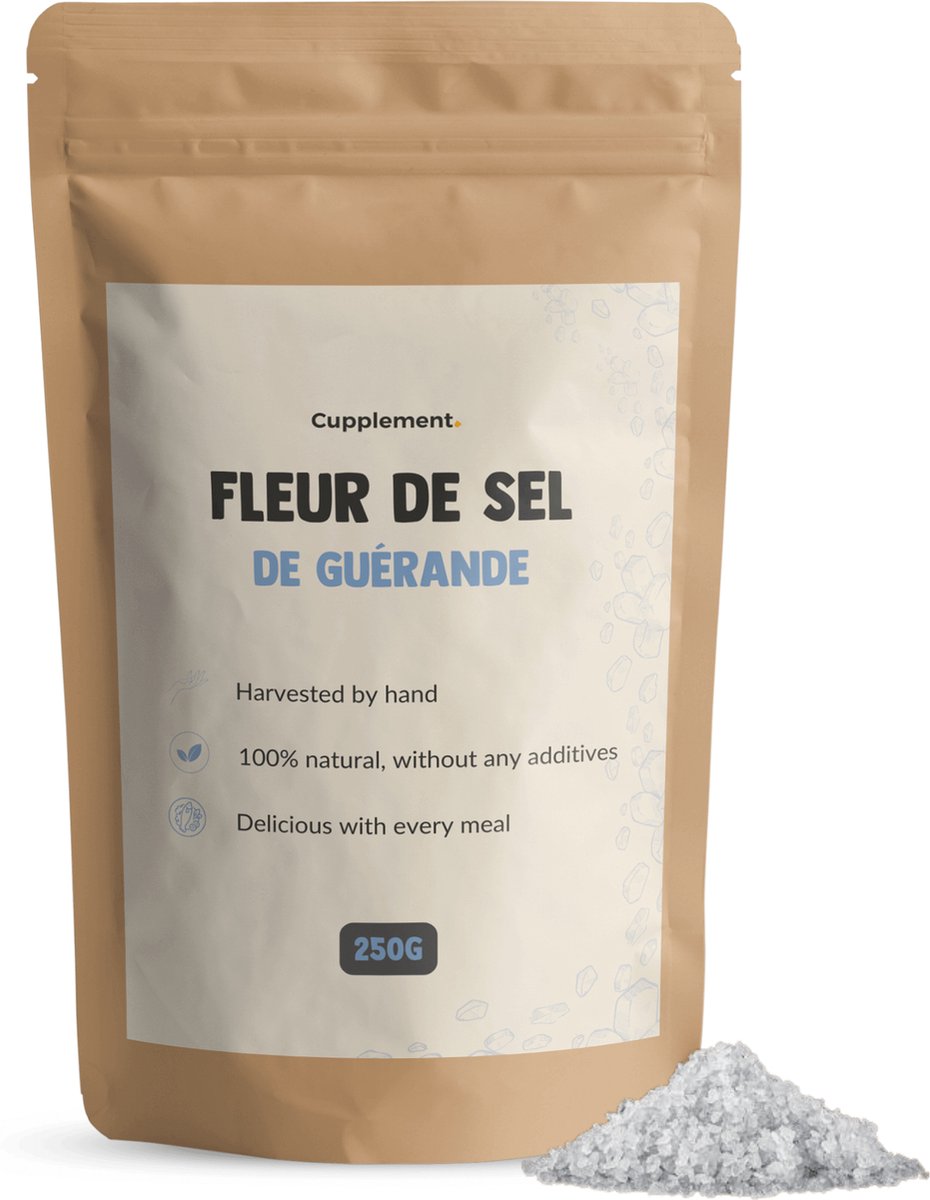 Goedkoopste Cupplement Fleur de Sel de Guérande 250 Gram – Keltisch Zeezout uit Bretagne – Hoogste Kwaliteit Fijn Zout – Laboratoriumgetest – Past Door Brievenbus – Geen Himalaya, Mallorca, Algarve of Vlokken – Natuurlijk & Onbewerkt – 30 Dagen Voorraa