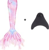 Joya Kids® Zeemeermin staart met kanten franjes met MONOVIN | Roze Mermaid Staart | Prinsessen jurk | Verkleedkleding meisje | Maat 130 | Incl MONOVIN