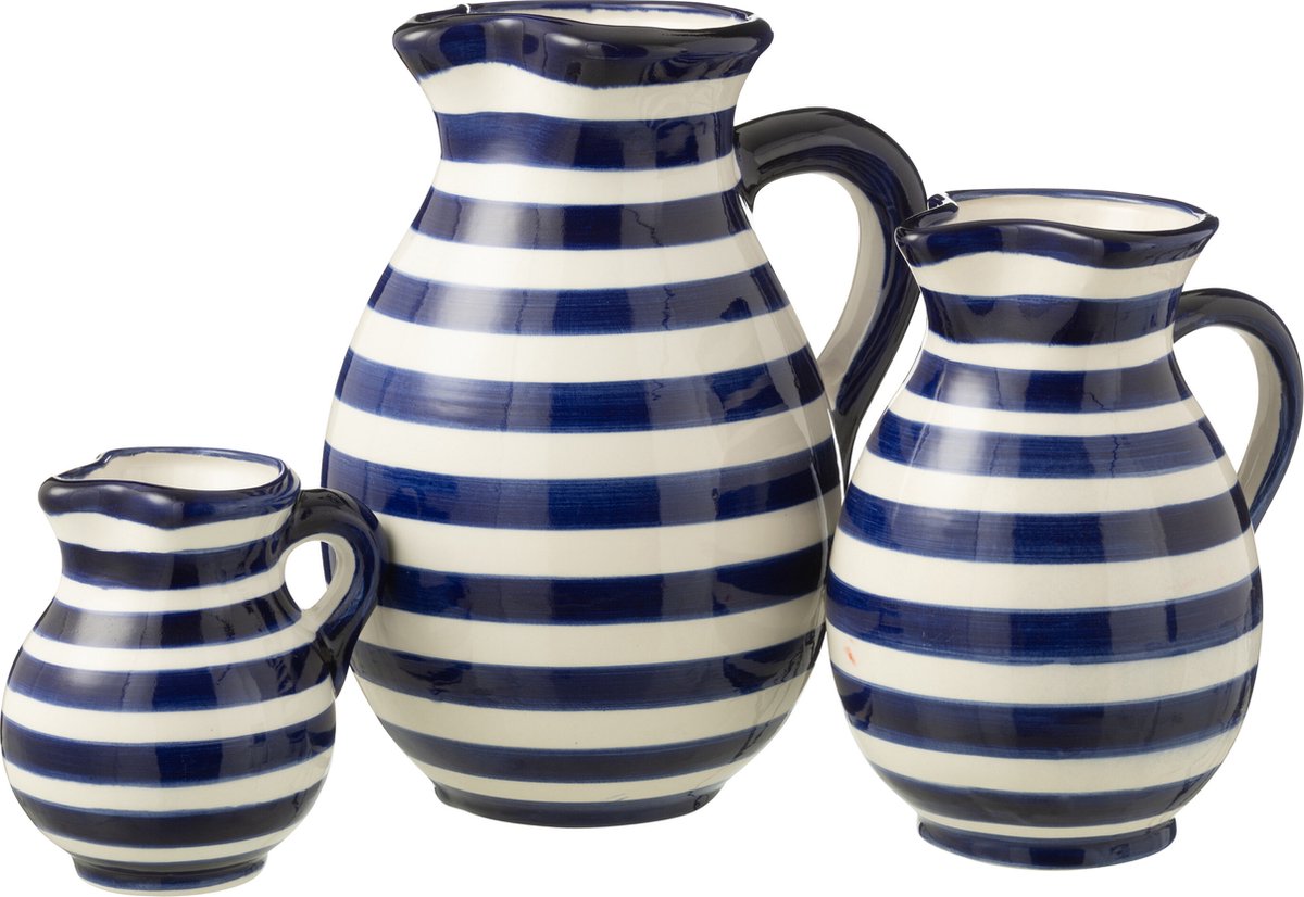J-Line kruik Granada Stripes - keramiek - wit/blauw - large