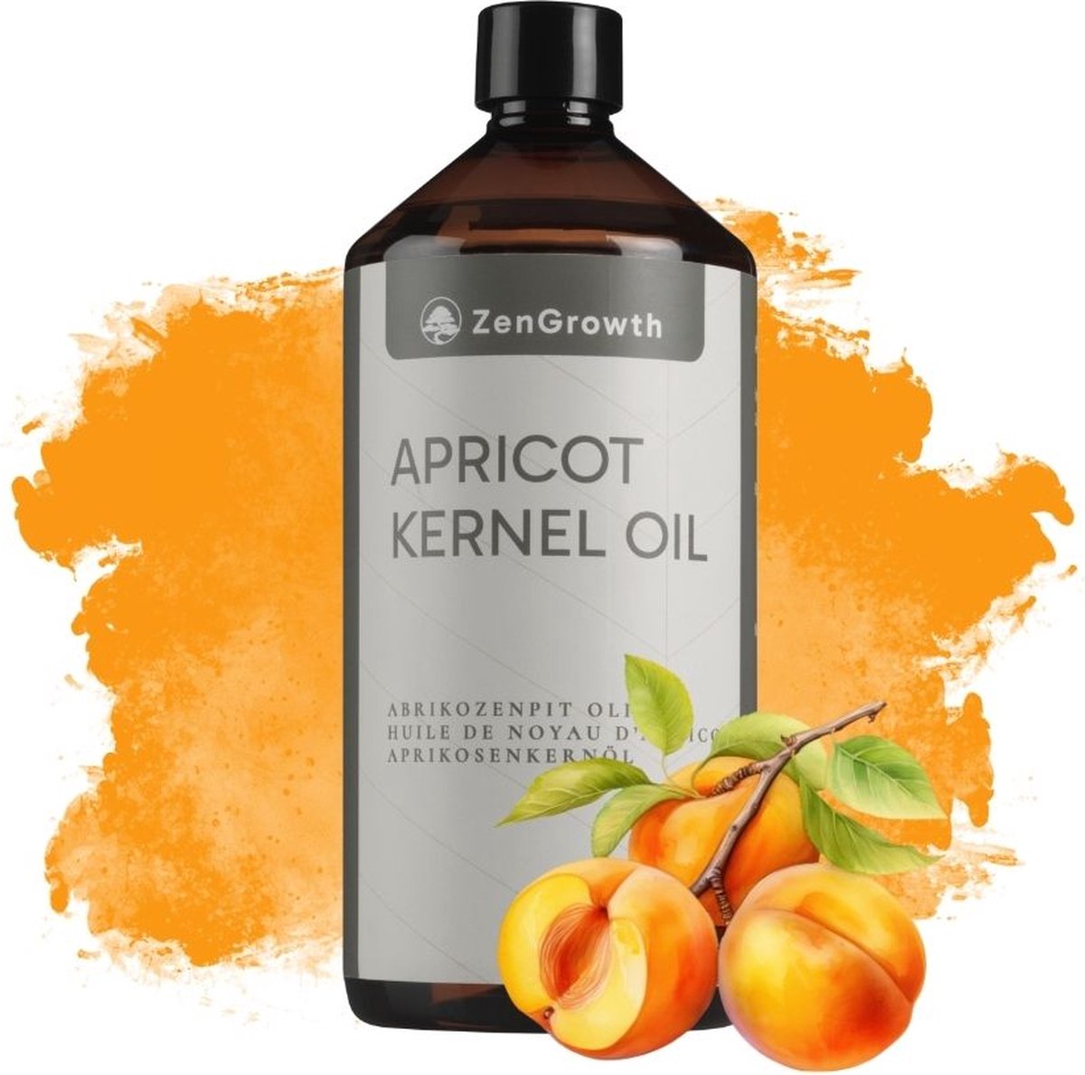 Goedkoopste ZenGrowth® Abrikozenpitolie 1 Liter – huidolie – 100 natuurlijk – Abrikozenpit massageolie – zachte en gladde huid
