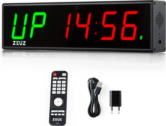 ZEUZ Medium CrossFit, Fitness & Sport Interval Timer – Stopwatch, Countdown & Aftelklok - Tabata & HIIT Digitale GYM Klok – 39,7 x 5,5 x 10 CM