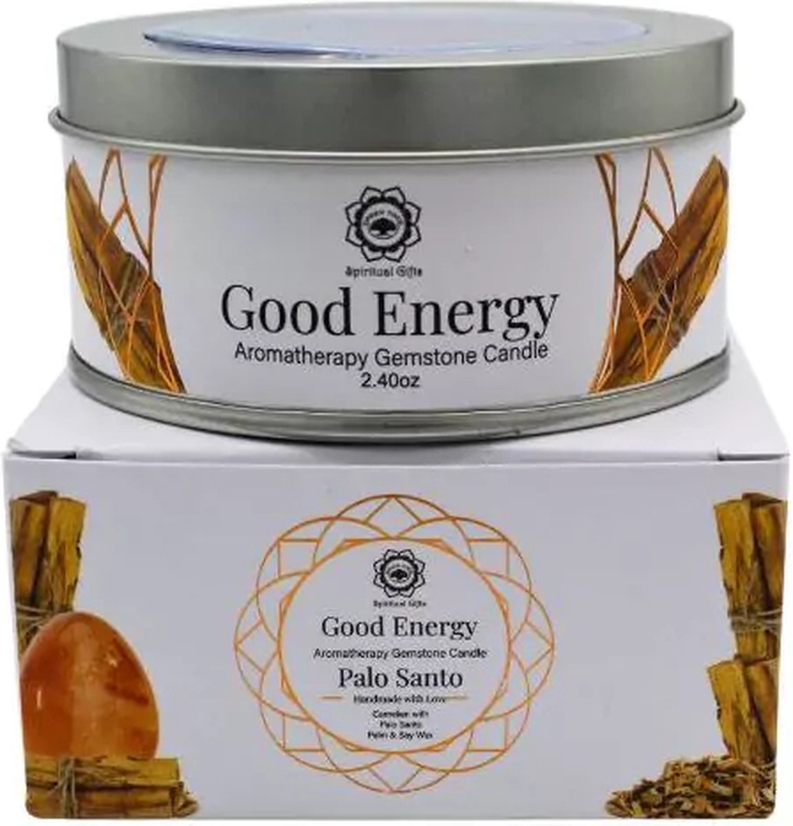 Green Tree Edelsteen - Geurkaars - Gemstone Candle - Good Energy - Carneool - Palo Santo - 70g Multicolor