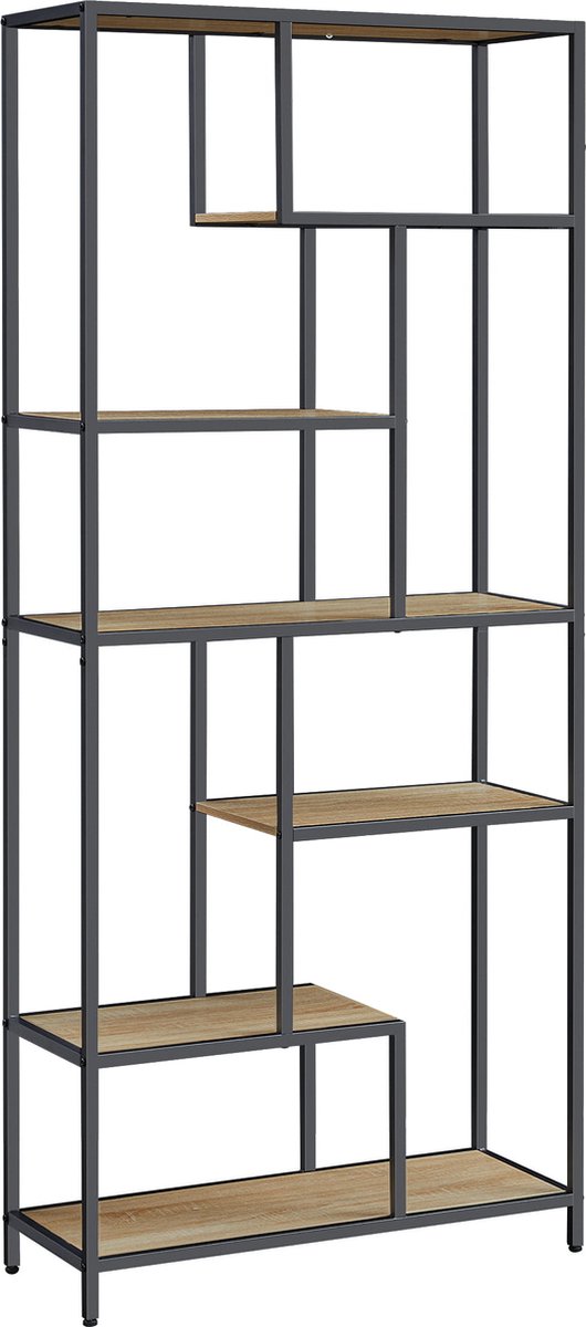 LEOBERT Boekenkast SONOMA, Industriële Stijl, 6 Planken met Stalen Constructie, Modern en Functioneel Design, Kleur: Eiken Sonoma en Zwart, 180 x 80 x 30 cm eikenkleur / zwart