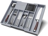 SUMOH® Bestekbak Extensible en Bamboe 7 Compartiments - Range-Couverts - Tiroir de Cuisine - Organisateur de Couverts - Organisateur de Tiroir de Cuisine Ajustable - (32-51)x41x5 cm - Grijs