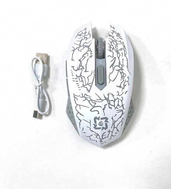 S&E 2.4GHz & Bluetooth Dual Mode Draadloze Gaming Muis - Crack Design - RGB Verlichting - Stil - Oplaadbaar - Instelbare DPI (3 Niveaus) - Wit
