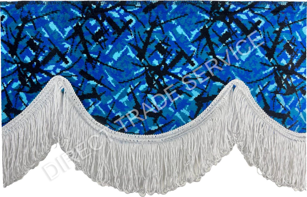 Raamband Deense pluche blauw met franjes - vrachtwagen - 230x18 cm