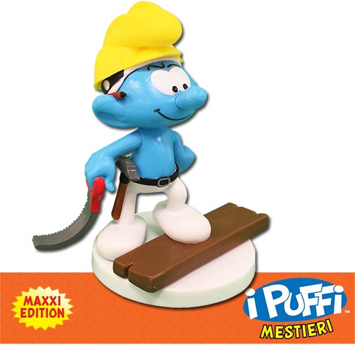 Timmerman smurf - De smurfen - Plastic verzamelfiguurtje op rondje - 9 cm