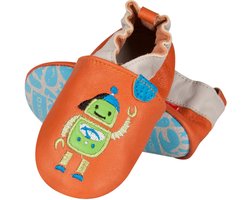 Soxo Babyslofjes Leer – Maat 16-17 – Oranje Robot Design – Duurzame Babyschoentjes - 0-3 maanden - Leren babyslofjes - Oranje babyslofjes - Babyschoentjes maat 16-17 - Antislip babyslofjes - Duurzame babyslofjes - Cadeau voor baby's