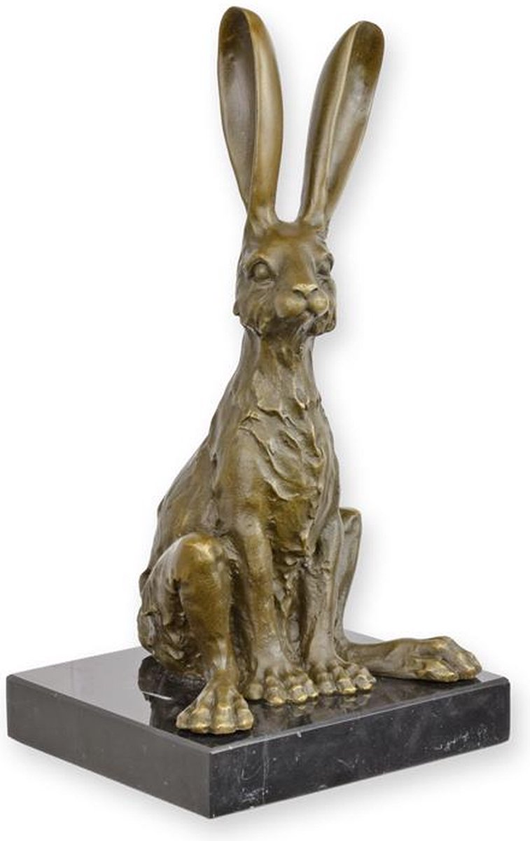 Zittende haas - Bronzen beeld - sculptuur - 21,2 cm hoog