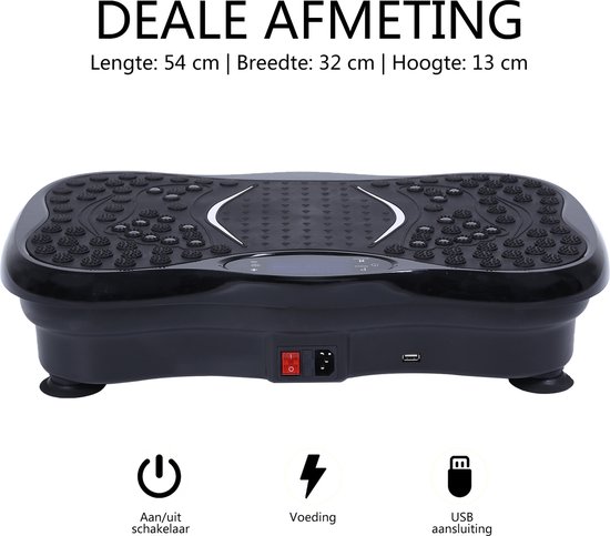 EVOLAND Trilplaat - Trilplaat fitness - Powerplate - Inclusief weerstandsbanden en handvatten - 5 trainingsprogramma's - 99 snelheid niveaus - Met bluetooth muziek - Trainingsapparatuur voor uithoudingstraining - Zwart