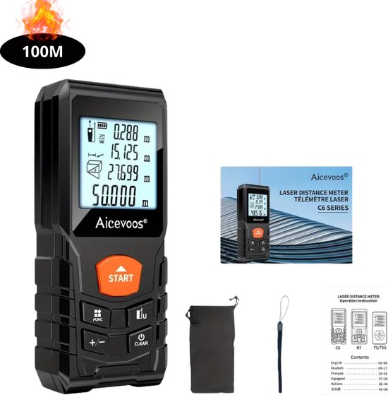 Huepar Laser Afstand Digitale Afstandsmeter 120M/393 Ft Meting Lcd Multi Functie Elektronische Dual Angle Roulette Test Tools