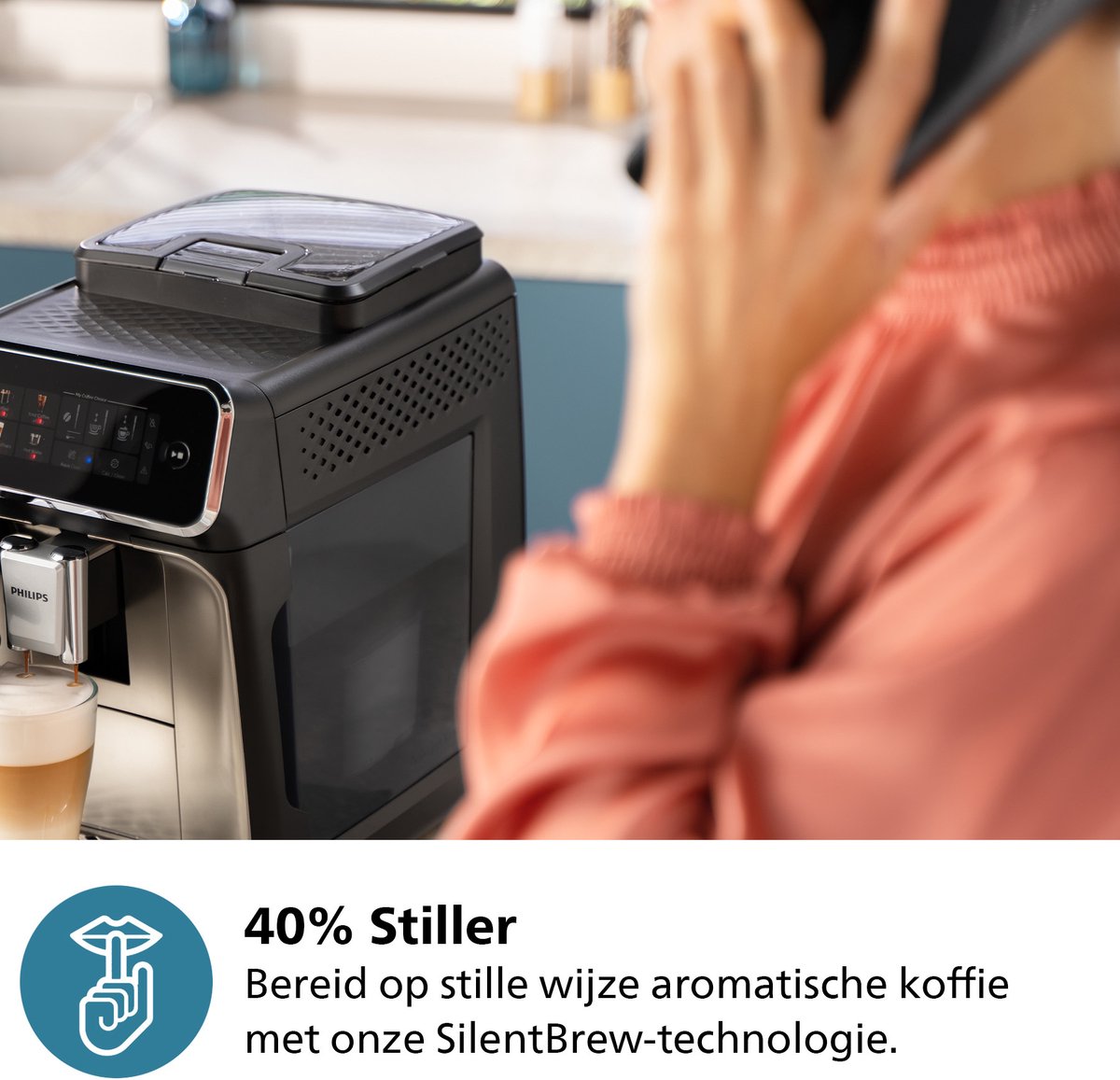 Philips 3300 Series - Espressomachine - 5 Warme & Koude Dranken - Melkopschuimer voor Cappuccino - 40% Stiller - AquaClean Filter - Volautomatisch - Zwart & Zilver - Koffiemachine met bonen - EP3329/70 — afbeelding 7
