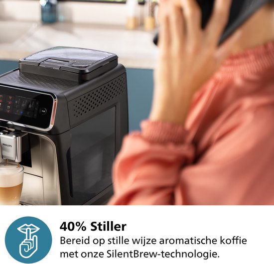 Philips 3300 Series - Espressomachine - 5 Warme & Koude Dranken - Melkopschuimer voor Cappuccino - 40% Stiller - AquaClean Filter - Volautomatisch - Zwart & Zilver - EP3329/70