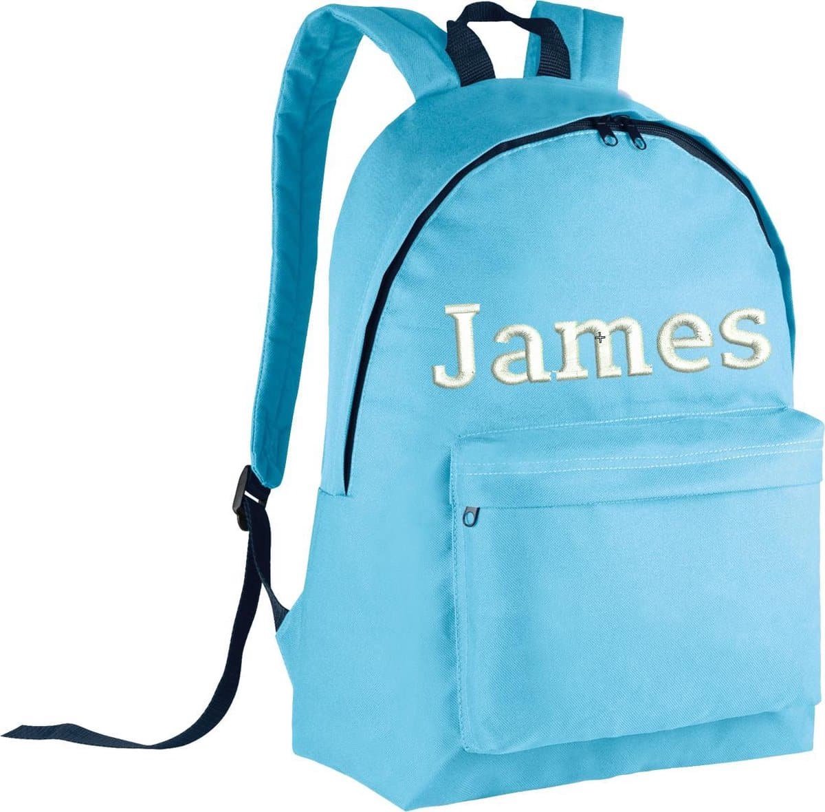 schooltas met naam skyblue | geborduurd | 16 verschillende kleuren | gepersonaliseerd