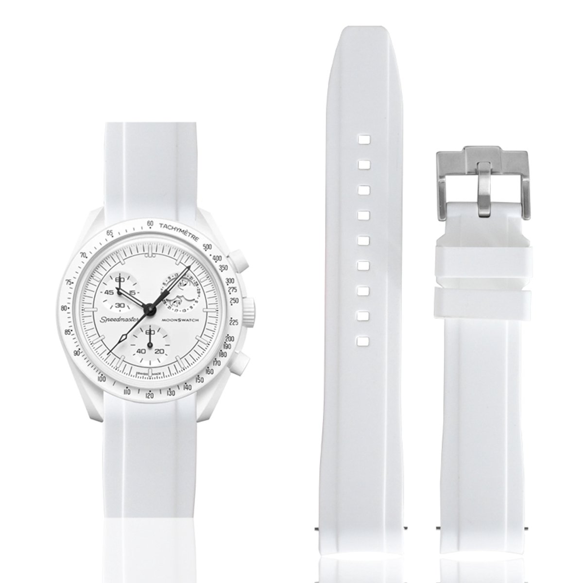 Omega X Swatch Moonswatch - Horlogebandje - Rubber-Siliconen Quick release pin - Bandbreedte 20mm- Wit