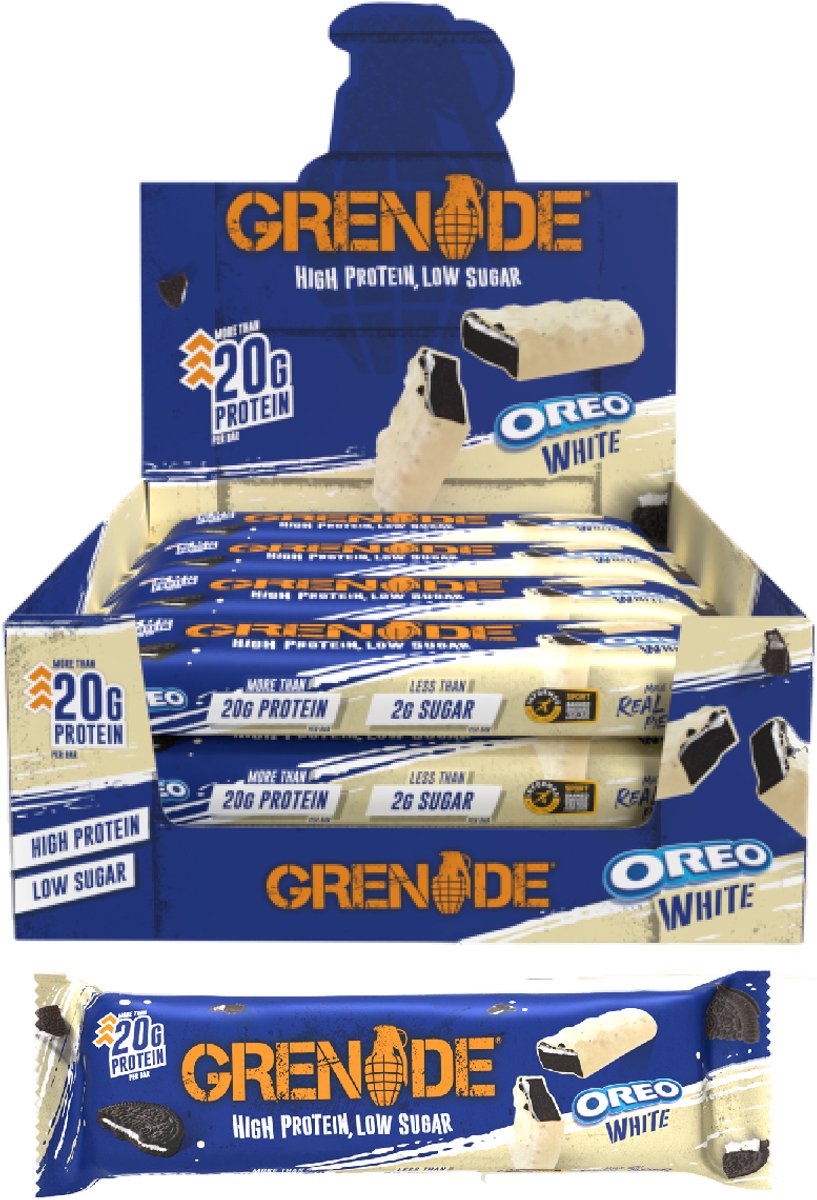 Goedkoopste Grenade Protein Bar OREO White 20g Protein - Doos 12x 60g - 720g - Eiwitrepen voor Twee Weken - Eiwitten voor Spieren - Sportvoeding - Tussendoortjes - Cadeautje voor hem