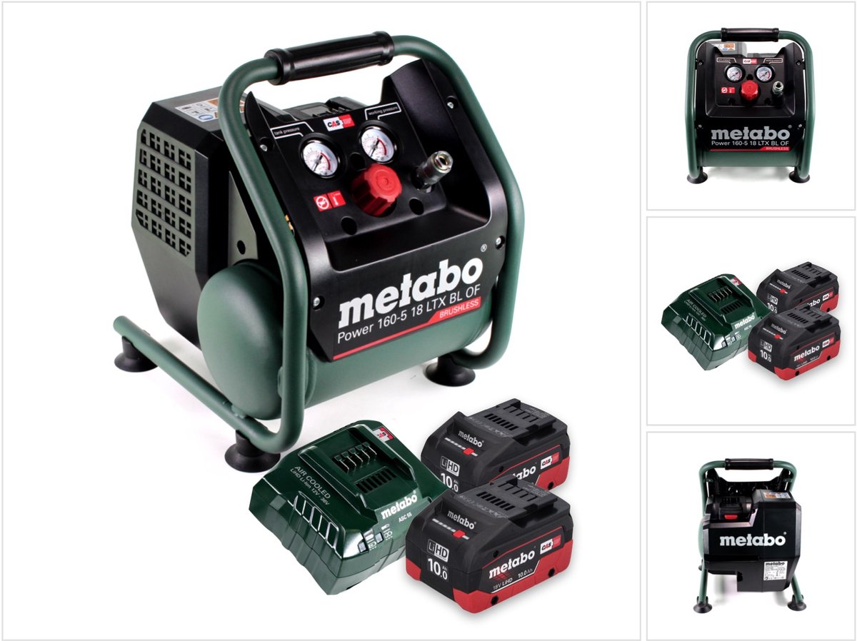 Metabo Power 160-5 18 LTX BL OF accucompressor 18 V 8,0 bar borstelloos + 2x oplaadbare accu 10,0 Ah + lader