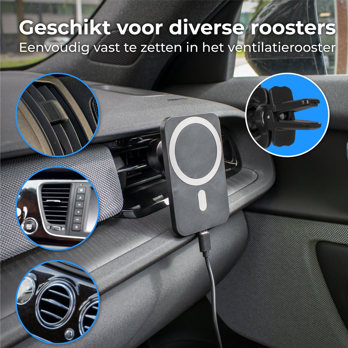 Nuvance Telefoonhouders Auto - Geschikt voor MagSafe - Telefoonhouder inclusief USB-C kabel - Draadloze Oplader - Gsm Houder Auto – foto 3