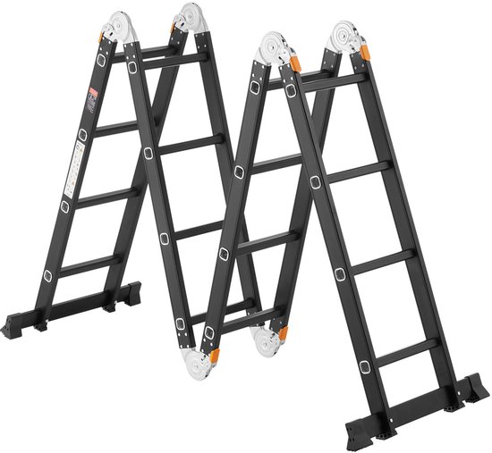 Multifunctionele Ladder, 7-in-1 Multifunctionele Ladder, A-Frame met 4 Treden en Steigerplank, Telescopische Ladder, Ladderframe 4650 mm, Zwaar, Draagvermogen 150 kg, voor Buitengebruik | NL