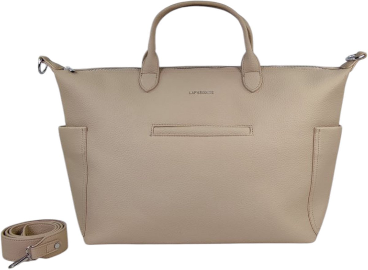 L'aphrodite - shopper - weekendtas - met laptopvak - 14 inch - beige - licht taupe