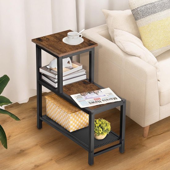 Bijzettafel Hout Hoobro Bijzettafel – Smalle Industriële Tafel Voor Kleine Ruimtes, Grijs/Beige En Zwart Hoobro Bijzettafel EBG75XG01
